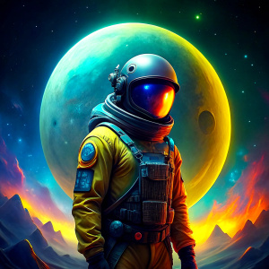 astronaut blue yellow strongepic space moon colorful