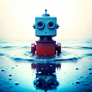 a micro robot standing in water