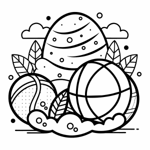 coloring page,Easter ,sport, egg,doodle, line art, black lines, white background.