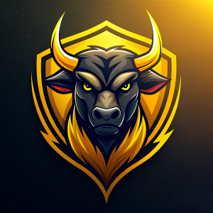 The esports logo with a bull in it should be in yellow, black and pink colors.

