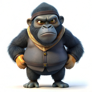 Envision a 3D cartoon illustration of a mischievous gorilla in robber attire, complete with a mask and swag. This character, with a sly and cunning expression, stands out against an isolated white background, adding a touch of humor to the scene.
