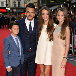 Peter Andre, his children Junior Andre and Princess Tiaamii, and Emily MacDonagh at the premiere of a new film. Red carpet event, flashing cameras