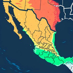 Interactive map showcasing Mexico's vibrant regions. Color-coded states and major cities. Highlighting tourism spots and natural wonders.