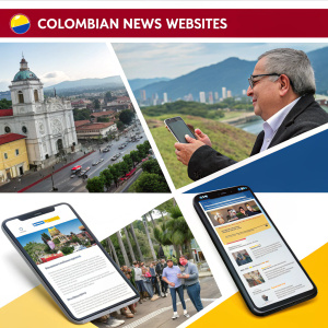 Digital collage featuring multiple Colombian news websites in Spanish, highlighting smartphone news. Various sections with text logos and images.