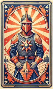 KNIGHT OF PENTACLES, SPANISH DECK, BAROQUE STYLE, SIMPLE RETRO VINTAGE STYLE, ARMOR