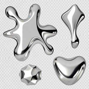 chrome y2k abstract liquid shapes 3d realistic vector illustration set of silver inflatable forms liquid 