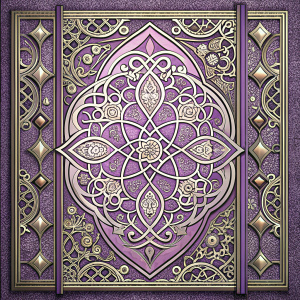 portada de vista de frente de libro arabesco medieval rústico con ornamentos planos 
