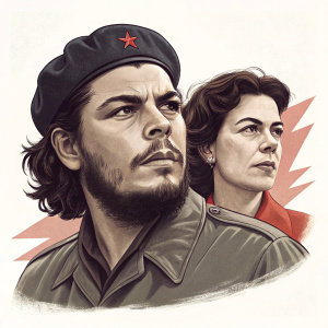 Che Guevara and Aleida March on the cover of a biography. Che's face in the foreground, Aleida slightly behind, both looking serious.
