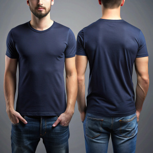 mockup playera azul oscura de hombre, frente y espalda

