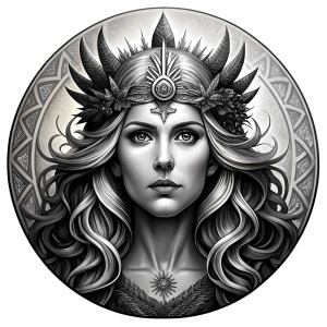 Hel – nordic godness - perfect realistic art - high definition - grey and black tattoo design - white background 