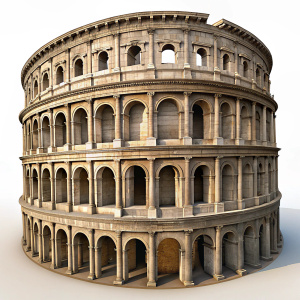 3D Render of the Colosseum in Ancient Rome, on isolated white background.