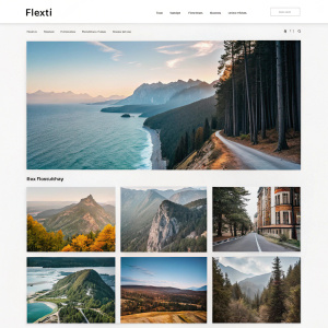 Visual representation of the FLEXIT WordPress theme showcasing a dynamic grid layout filled with diverse photo galleries. Screenshot.