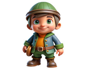 cute dwarf kid in boots with a jacket on his head a cap with a bell