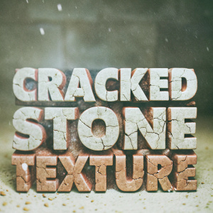 3D rendered text in bold, rugged font. Cracked stone texture with weathered appearance. Dark, gritty background