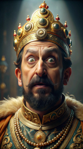  young 35 years old Ancient RULER in a redicule situation. HD. 8K. ULTRA REALISTIC. cinematic light. funny.
