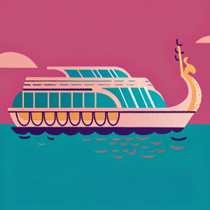 A vibrant logo for Viking River Cruises showcasing a sleek, modern Viking ship in vivid blue and gold hues, emphasizing the company's nautical adventures.
