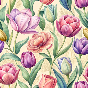 beautiful blooming tulip flowers, Seamless Pattern