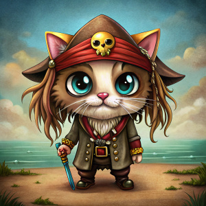 Captain Jack Sparrow cat, cartoon