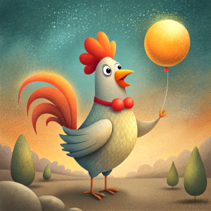 cute rooster holding a balloon