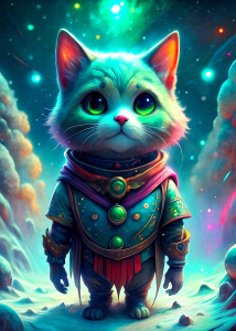  dorohedoro kawaii little cat green wicked, warrior and body complete , background   snow