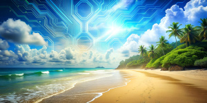 Technology digital beach background concept. 