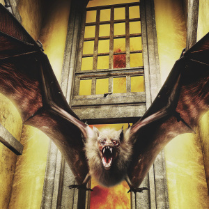 A terrifying, winged creature, its face contorted with fury, wings spread wide, stands ready to attack, its mouth gaping wide.