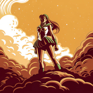 Digital illustration of Sailor Jupiter from Sailor Moon series, rendered in vivid color. Character standing amidst a cosmic background.