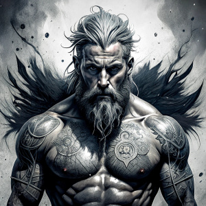 Nordic God Tyr - perfect realistic art, high-definition grey and black, white background tattoo design