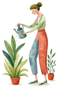 a modern lady watering plants