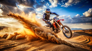 Action of a motocos driver in the desert