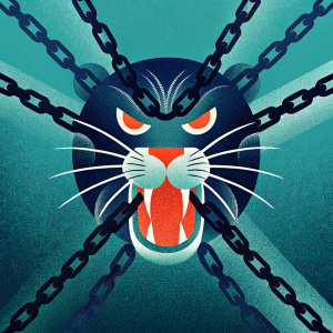 Logo for CrossFit Tigers Verona. A ferocious tiger's head with intense eyes and snarling mouth. Wrapped in fiery chains. Red and black color scheme. Graphic design emphasizes the tiger's face and dramatic details.