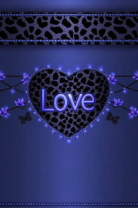 Black and hot pink zebra print background, big black and neon purple leopard print heart with Love written on it, sparkly chains swooping down above the heart with diamonds and butterflies hanging from them, fuschia daisys, neon purple Lillie's, hot pink roses.