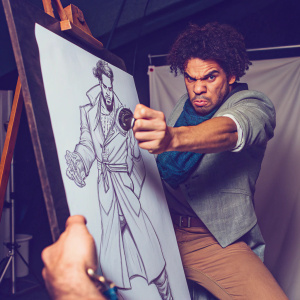 Edward Elric, from Fullmetal Alchemist, depicted in action pose. Sketch style, intense facial expression. Plain white backdrop