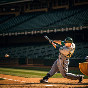 Mark Trumbo, in full batting stance, number 44 jersey, at an empty stadium. Sole focus on swing motion.