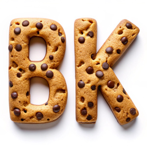 chocolate chip cookie letters BK on white background