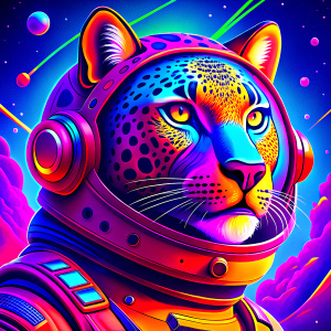 cool jaguar astronaut in the space, the style of retrofuturism

