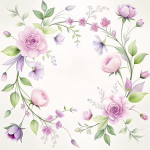 Garland of various flowers around "Thank you", white background