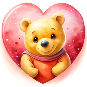 cute winnie the pooh, heart background,
 T-shirt illustration. transparent, white background