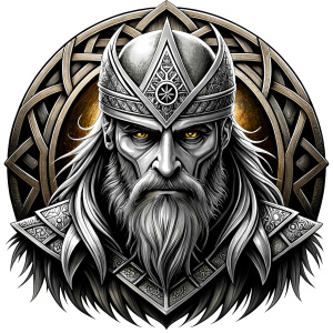 walhalla, viking warrior,  runics face, black work, white backrounds