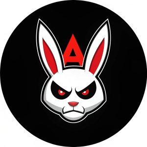 Minimal logo design for a cool and evil bunny with the  word "A" inside face.