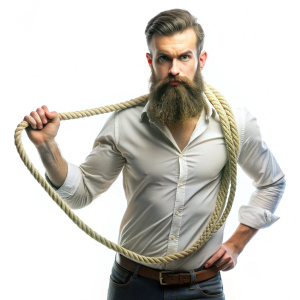 Man with beard and a long rope isolated on white background - Recraft