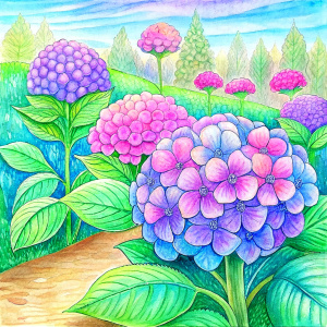 Purple hydrangea garden