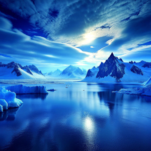 blue cold ocean with glaciers