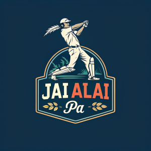 Digital illustration of Jai Alai India Pale Ale. Dark blue background, bold logo featuring a dynamic, stylized figure in action pose. Text reads 'Jai Alai IPA' in bold font.