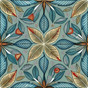  Madhubani, kalamkari, leaves, Pattern Seamless