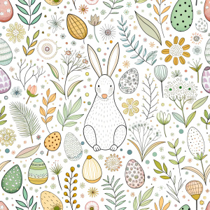 easter minimalist doodles seamless pattern tile, white ground