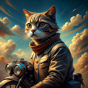 Cat riding motorcycle