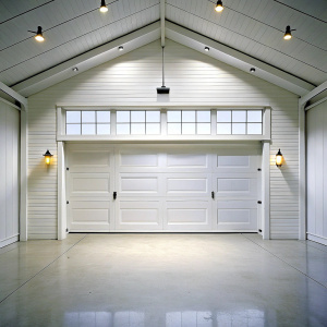 Closeup photo of a white garage from inside