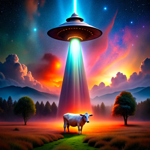 Spaceship abducting a Cow