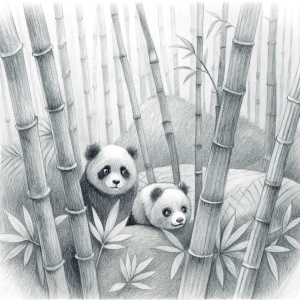 A few pandas in the bamboo forest